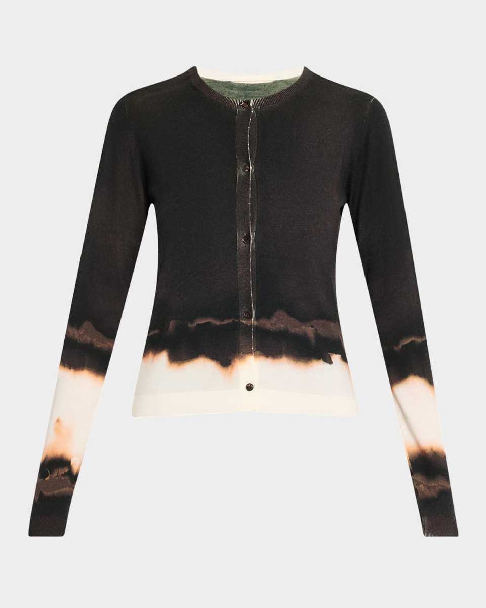 Burned Stripe Wool Crewneck Cardigan